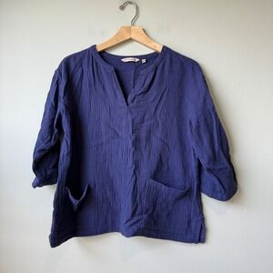 Soft Surroundings Womens Tunic Top Gauze‎ Pockets Petite Small Blue